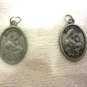 VTG ST ANTHONY PENDANTS, PEWTER IN COLOR, FLOWERS ON BACK $EA